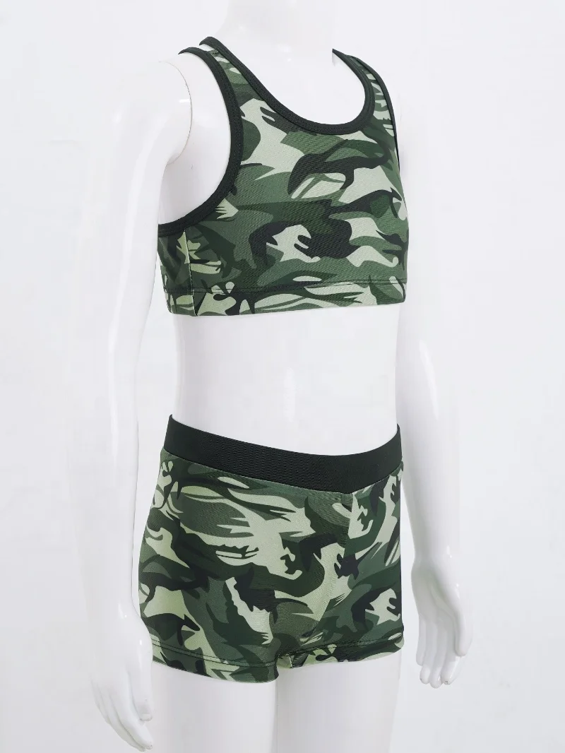 Kids Girls Sleeveless Strappy Back Crop Top Elastic Waistband Shorts Top Briefs Beach Pool Swimming Bathing 3Pcs Swimsuit Set