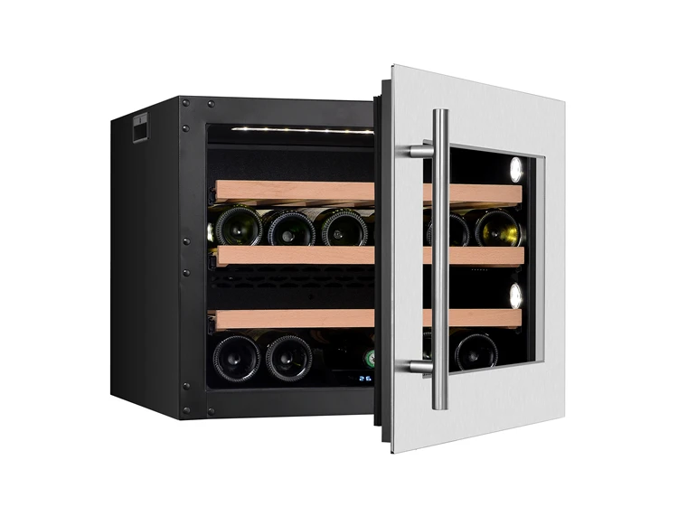 Small Cellars Built-in Custom Wine Cellar Table with Refrigerator Black Electric Stainless Steel Door Inox Bottle 80 Fan Cooling