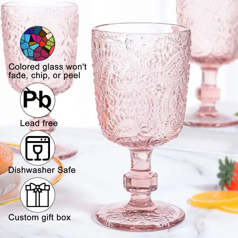 Colored Goblet Wine Glasses Vintage Wholesale Mexico Customized for Wedding Embossed Red Free Sample Luxury Handmade Party 20260