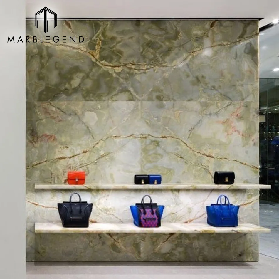 Transparent Marble Stone Open Book Green Onyx Slab bar Top Living Room Wall and Floor Decorative