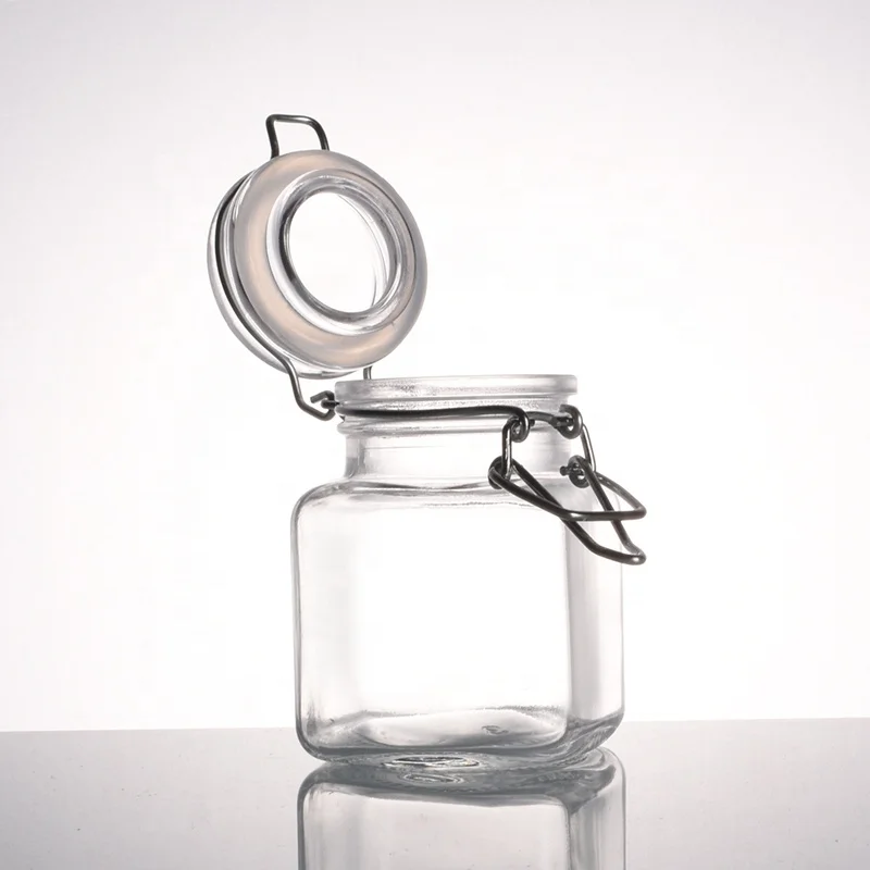 Ru Star Sealed Square Clear 100ml 250ml Glass Storage Jar With Airtight Lid for Coffee Bean Oatmeal