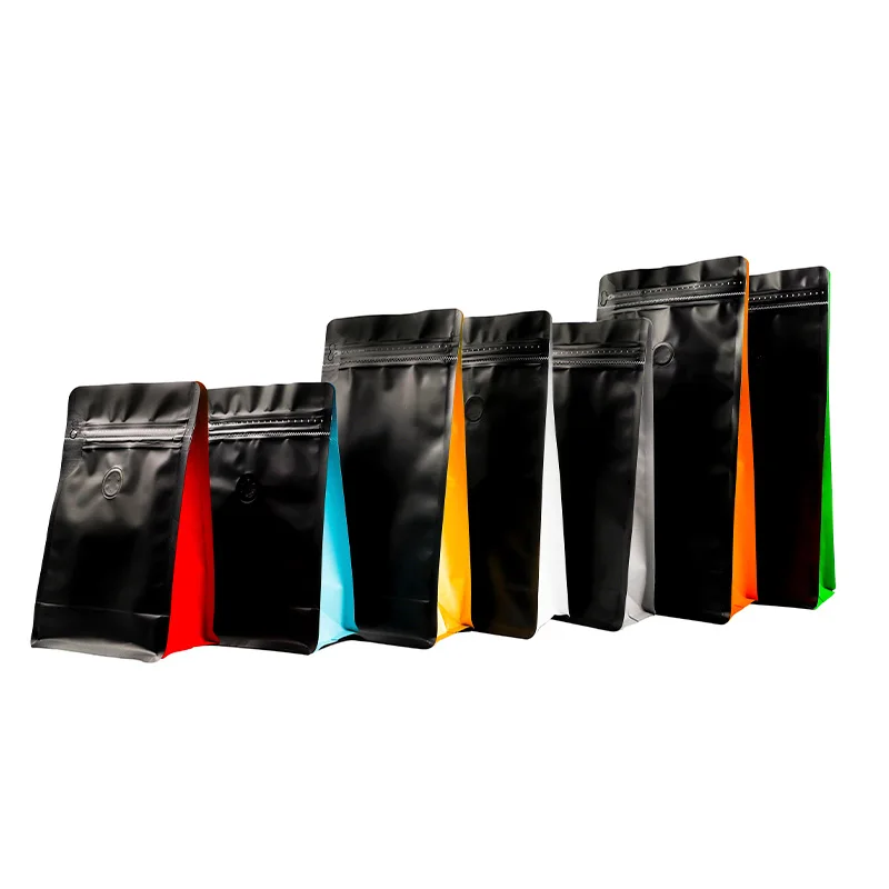 Custom Printed Aluminum Foil Flat Bottom Eight Side Seal Food Packaging Wholesale Plastic Zipper Coffee Bean Bags With Valve