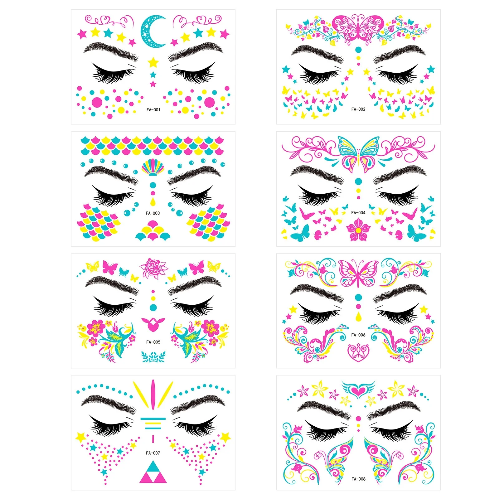 E26 Fluorescent Luminous Butterfly Waterproof Face Sticker Cross-Border Arrival Music Festival Masquerade Neon Party