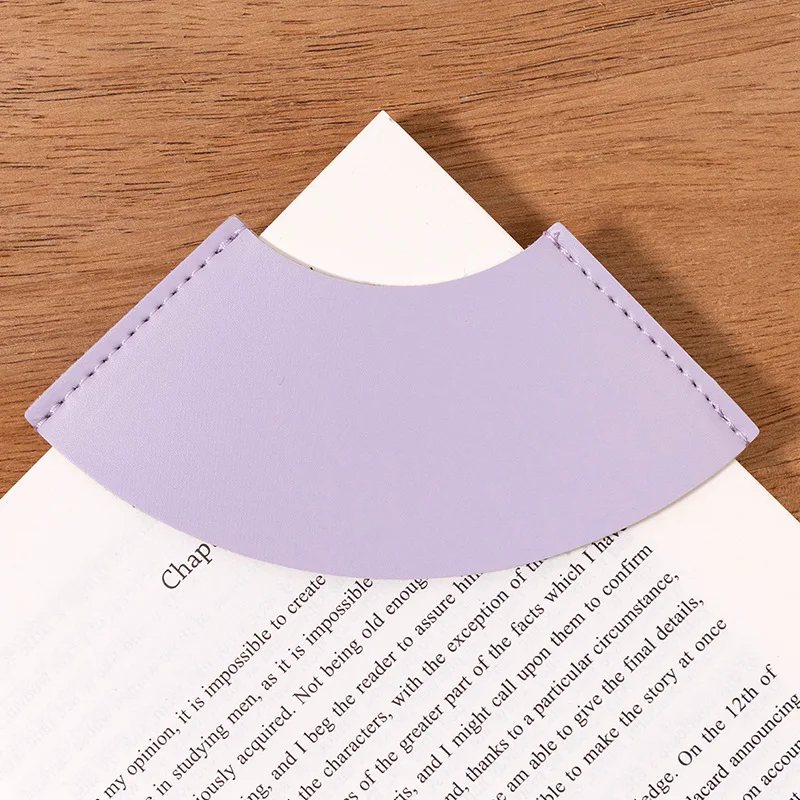 Mini Portable Fan Shaped Semicircle PU Leather Bookmark Label Book Corner Protective for Men Women Book Lover Gifts for Reader