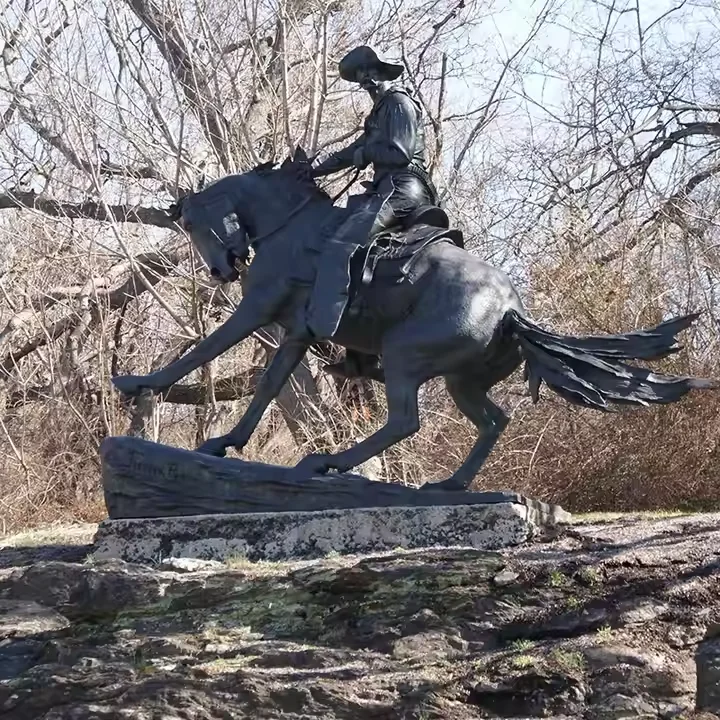 Western Art Figurine Decor Bronze West Cowboy With Horse Statue Outdoor Sculpture