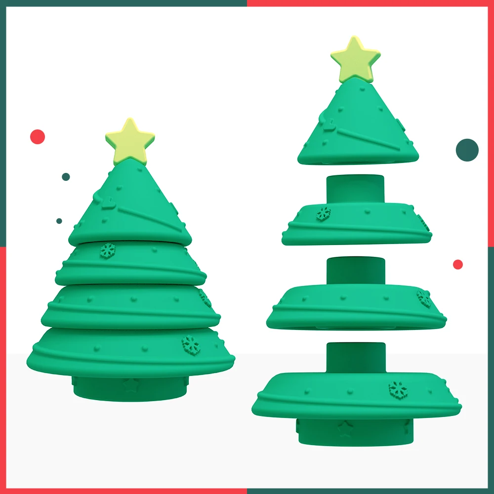 Christmas stacking toys Tree Shape Babies Teether Silicone Building Blocks Set Toddler silicone stacking toys