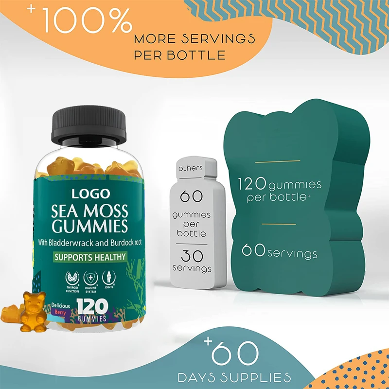 100% Natural Private Label Organic Irish Bulk Bladderwrack Burdock Root Vegan Sea Moss Gummies