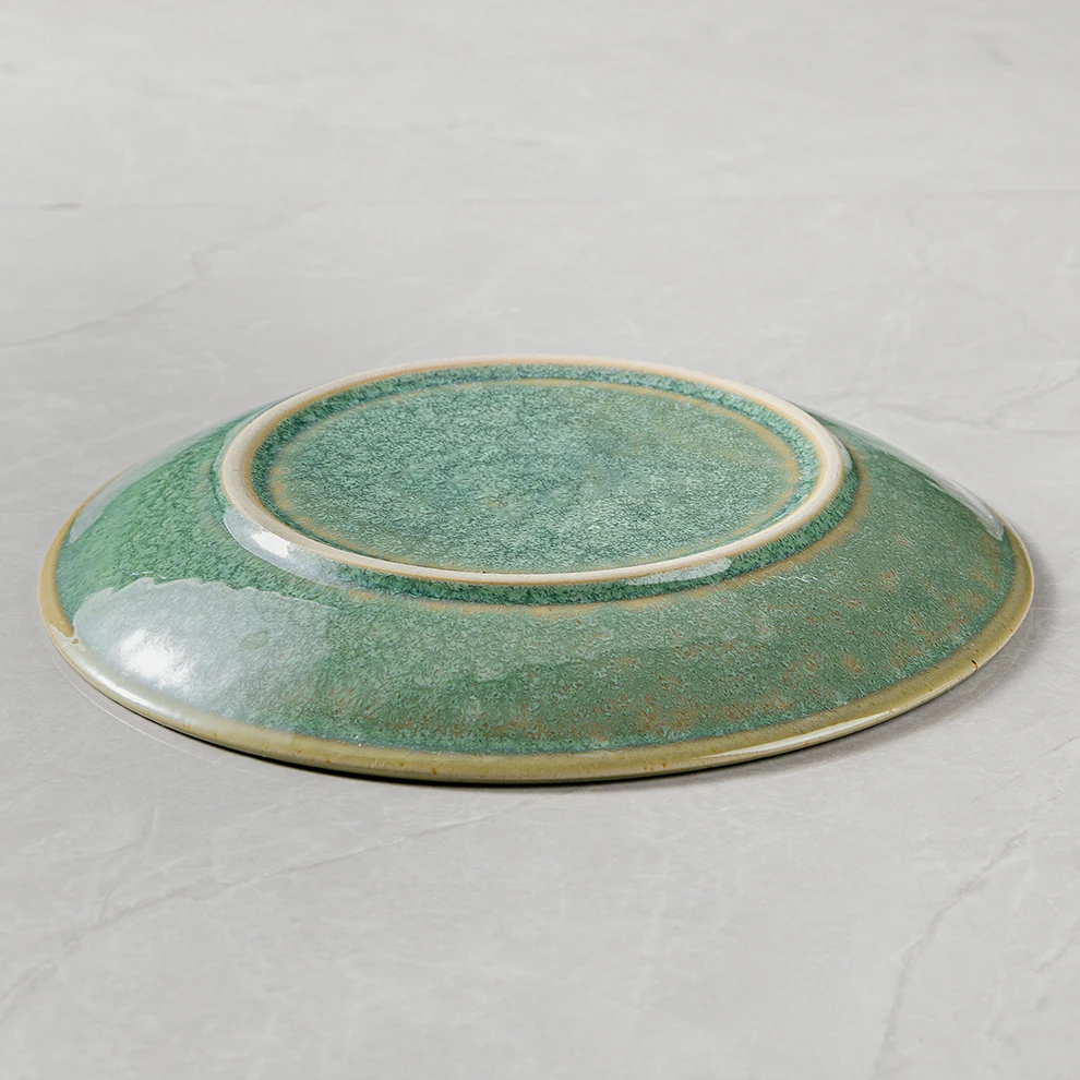 Top Quality Thai Style round Trays Enameled Green For Use Restaurant Hotel Ceramic Salad Dinner Plate Multisize Ceramic Tray