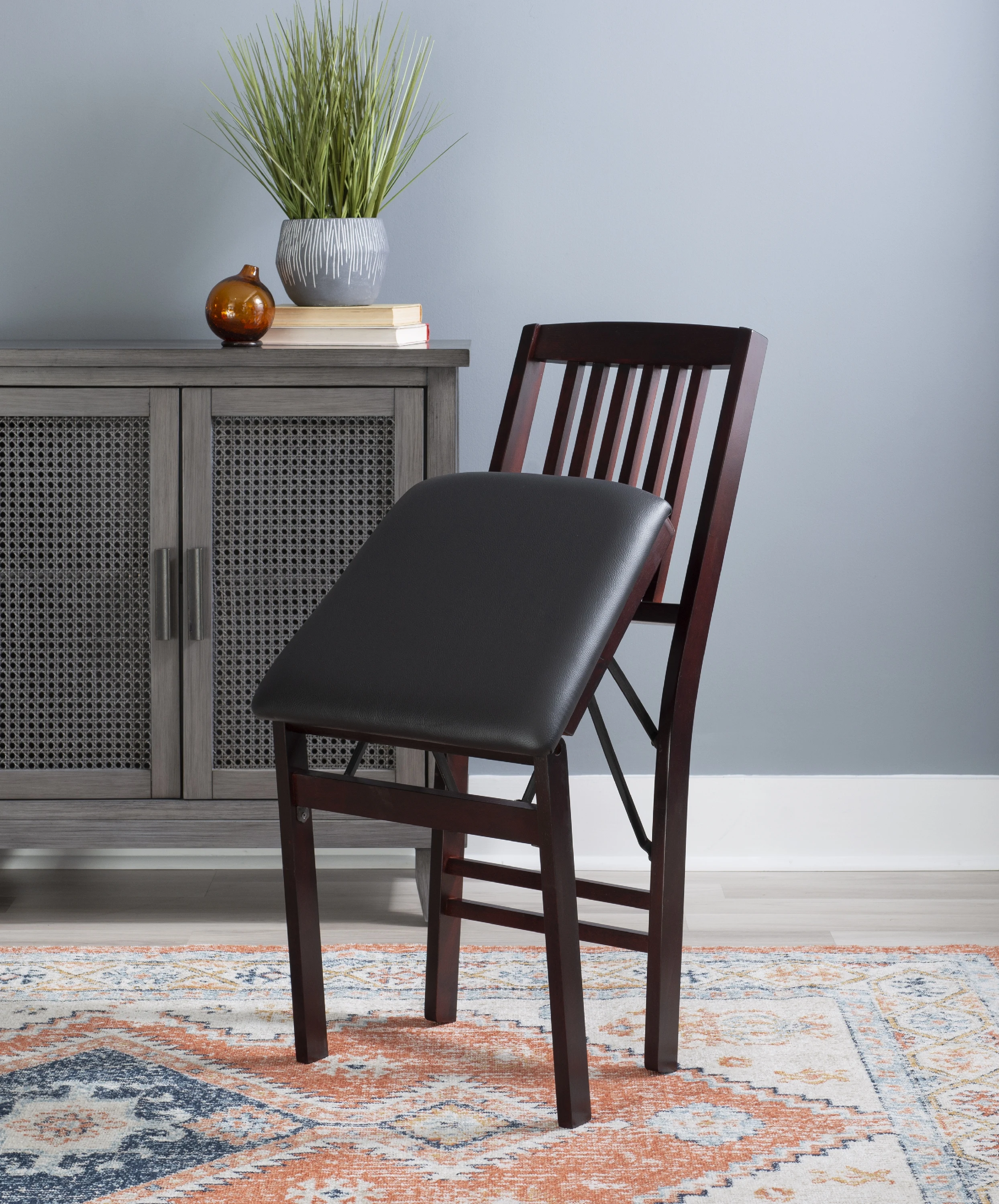 Full Back Folding Dining Chairs Rich Espresso Finish Folding Chair 2 PACK Folding Bistro Chairs