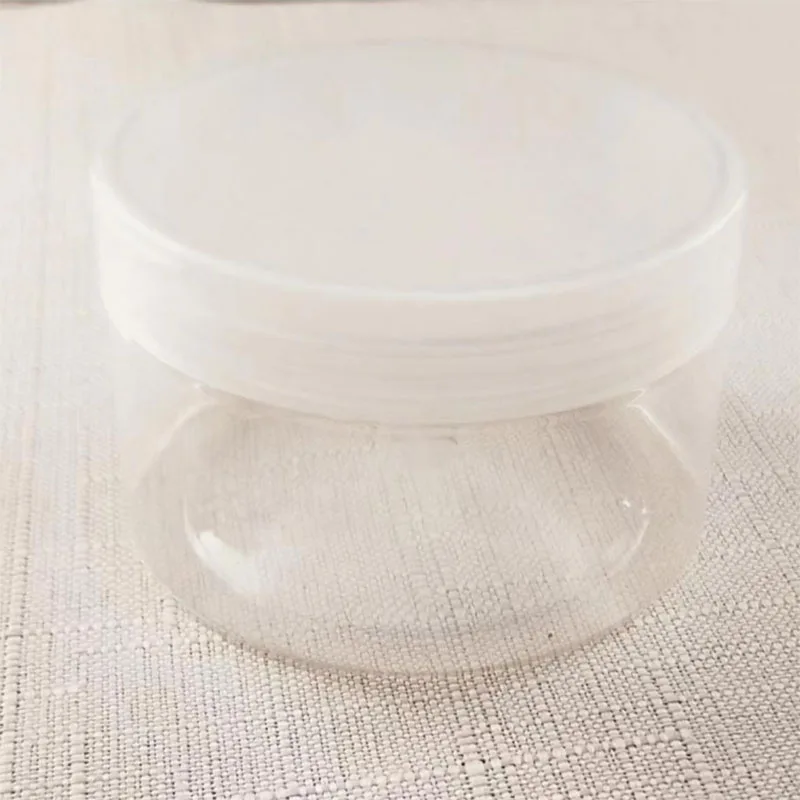 Wholesale  clear PET Plastic Jar manufactures canister with Black white plastic  aluminum Lid for skin care cream
