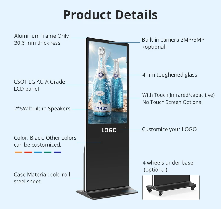 Wholesale touch screen display advertising floor standing advertisement screen 55 inch indoor digital signage
