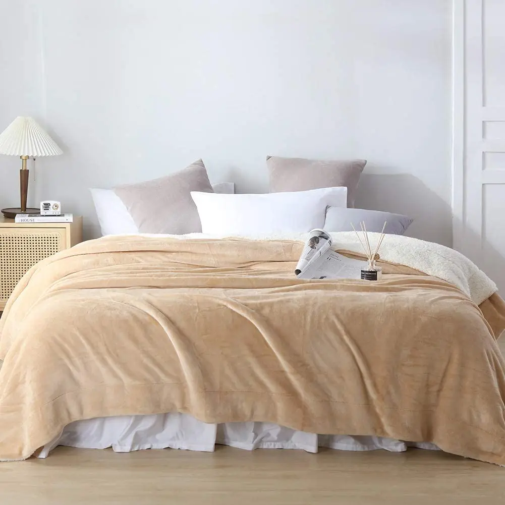 Double-Sided Lamb Down Quilt Blanket Comforter Polyester Plain Flannel Double Blanket Custom Blankets & Throws