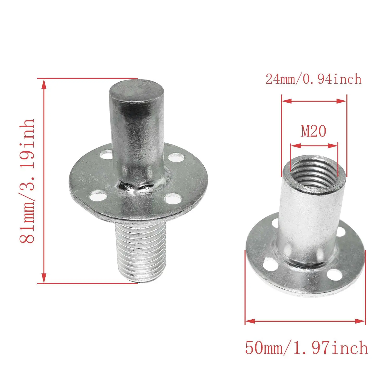 M12 Metal Bed Post Connector T-Nut Bedpost Connector Screw-in Butt Nut for Furniture