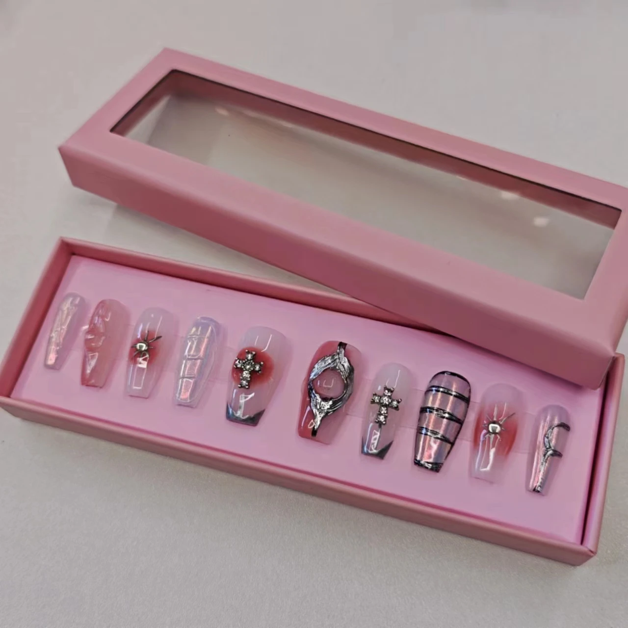3D Handmade Press On Nails Medium Pink Nail Coffin Artificial fingernails Reusable Luxury  Stick On Nails  Pink Ballet