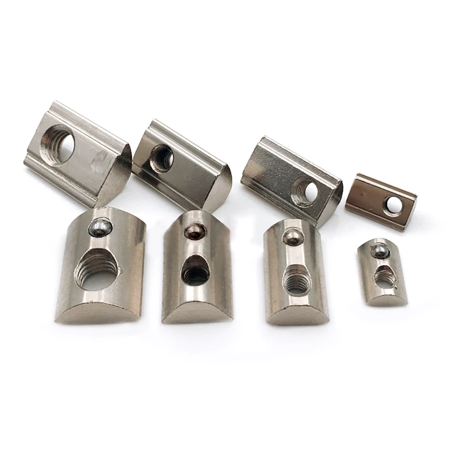 M4 M5 M6 M8 1/4-20 5/16-18 Slot8 Roll in Spring Loaded Ball Elastic Nuts T Slot Nut for 40x40 Aluminum Profile