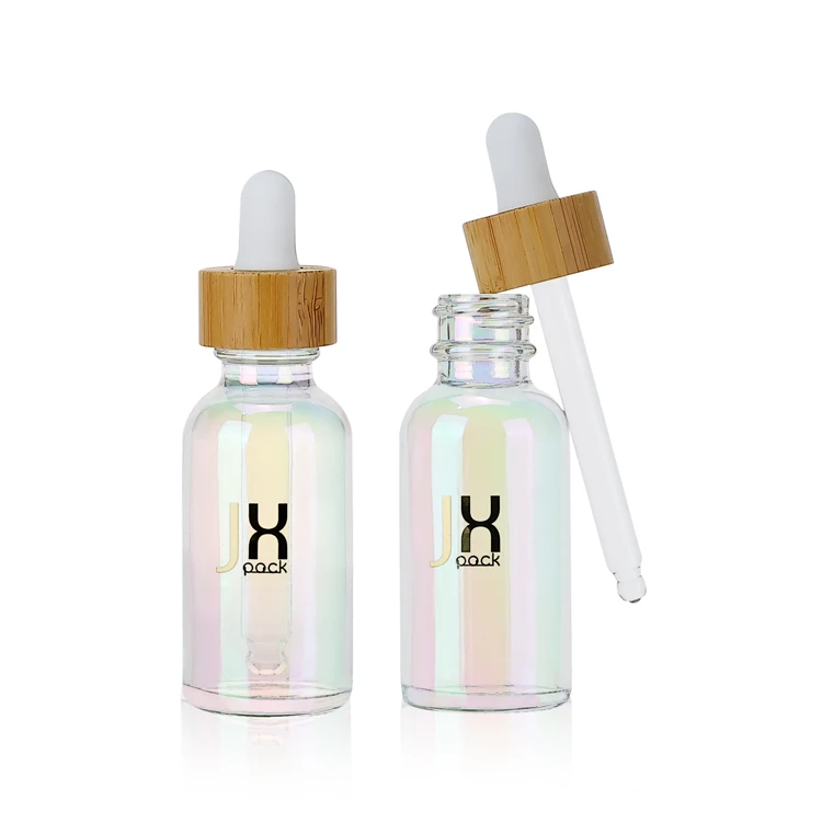 Manufacture colorful serum bottle with bamboo dropper 1oz 2oz 4oz 6oz 8oz glass cosmetic dropper bottle