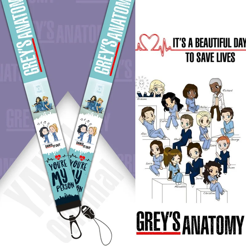  Серый анатомический брелок с мультяшным рисунком Greys ремешок для телефона женские ремешки на шею ID-карт ключей врачей
