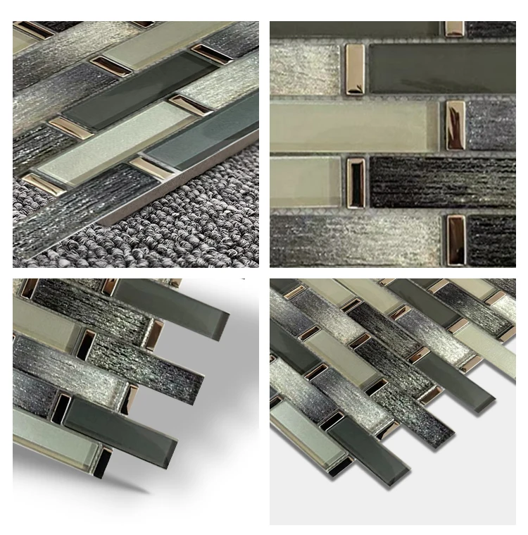 Blend Metal Wall Covering Home Decor Contemporary Interior Exquisite Strip Design Embellsihments Glass Mosaic Tile