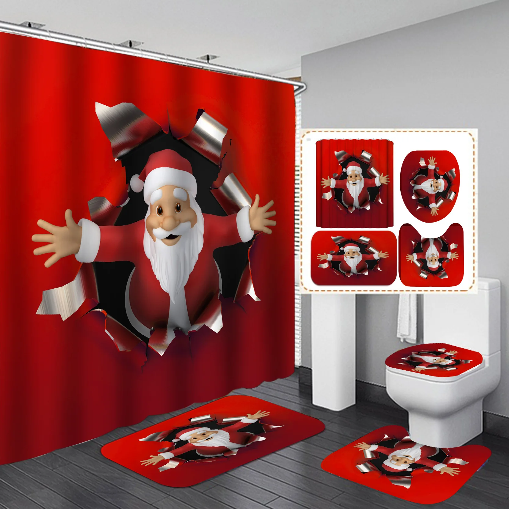 Merry Christmas Shower Curtain Christmas Home Decor Snowman Santa Claus Bathroom Curtain Polyester Fabric Waterproof Bath Screen