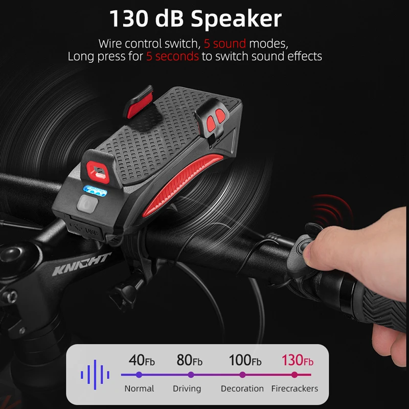 4 In 1 Multifunctional Phone Holder Power Bank Speaker USB Rechargeable 4000mAh Bicycle Light Waterproof LED Headlight