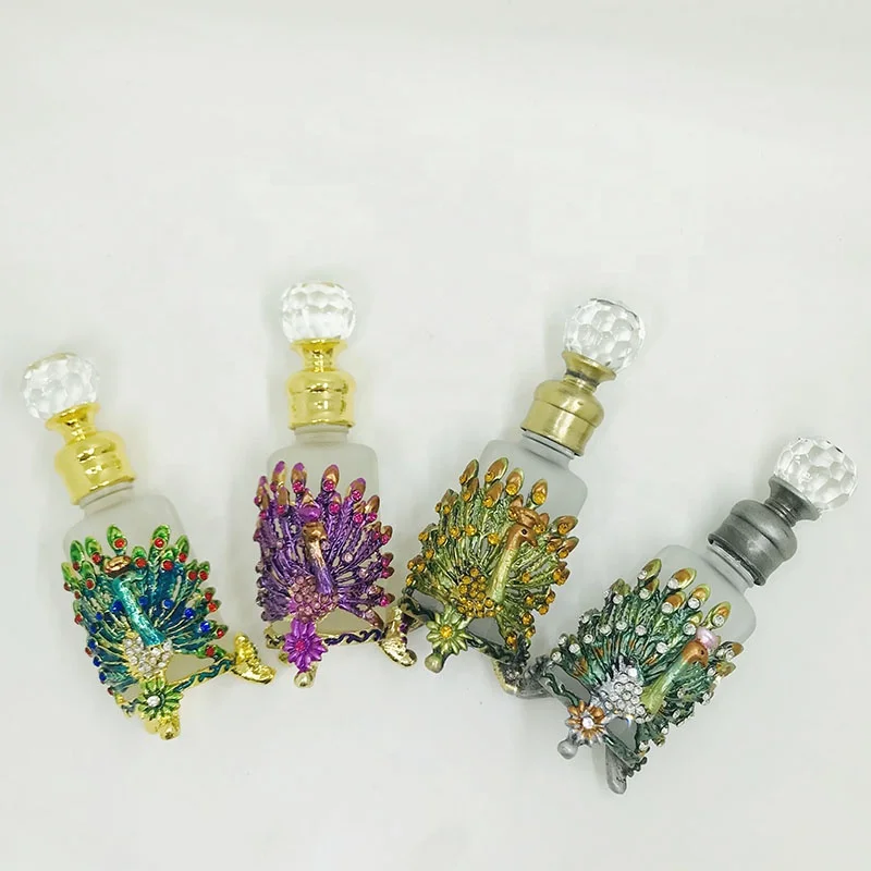 12ml Arabian Patented Peacock Metal Perfume Bottles Essential 0il Attar Glass Refillable Bottle Factory Outlet#81078