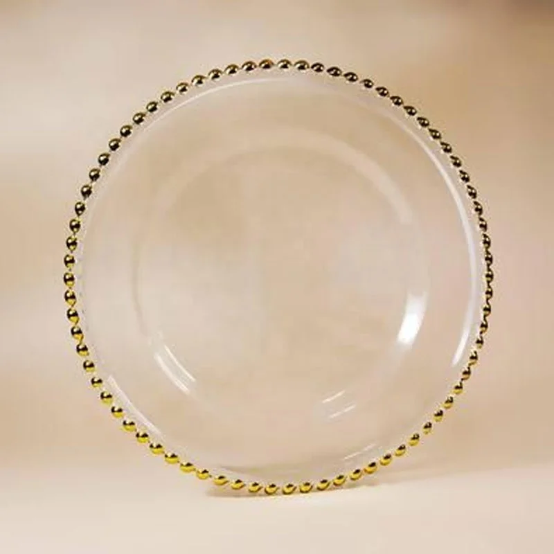 13 Inch Gold Clear Dinner Plates Gold Beaded Pp Plastic Silver Dinner Plate Crystal Dinner Charger Plates For Wedding