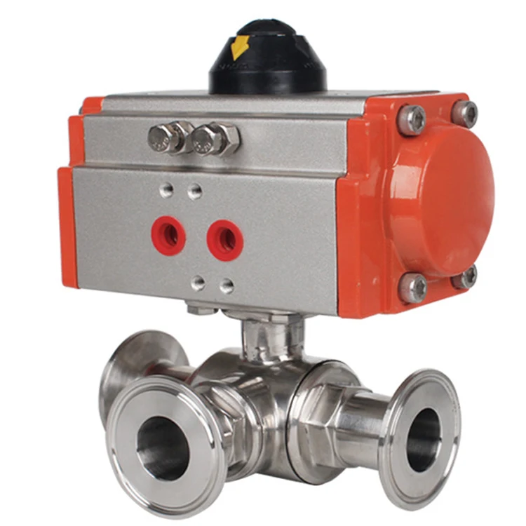 DN32 3 Way T Port Tri Clamp соединения SS316 одношаговый пневматический привод санитарно шаровой