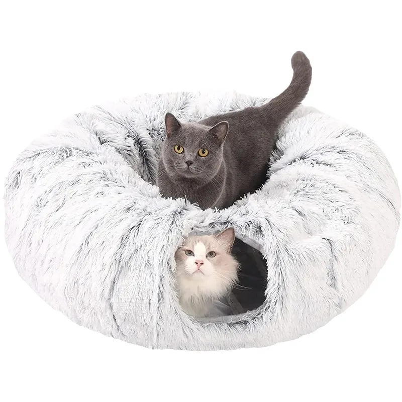 Fine Era Custom Luxury Cat Tunnel Bed Soft Felt Fabric Comfortable Cloud Donut Shape Cat Cave Customizable Pet Bed