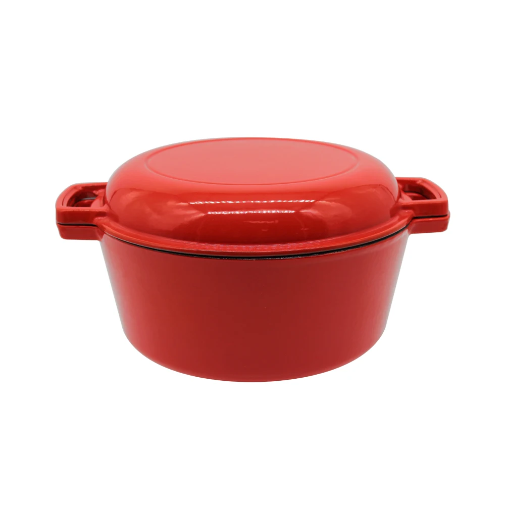5 QT Non-Stick Enameled Cast Iron Combo Cooker Wholesale Kitchen Cookware Multi-Function Dutch Oven and Fry Pan Set For Cooking