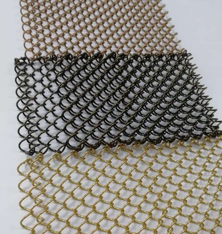 Coil Drapery Chainlink Metal Mesh Curtain Gold Color Screen Room Chain Link Architectural Mesh For Ceiling Fireplace Mesh