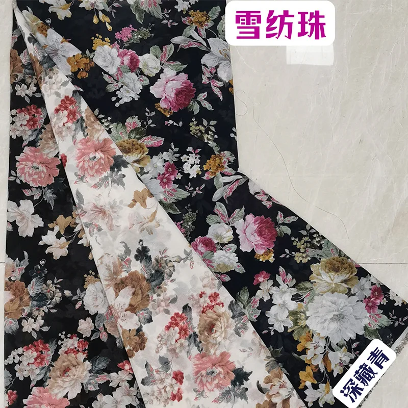 designed  Chiffon flower Korea silk sarong spring and summer fashion ladies dress shirt fabrics printed skirts pants fabric