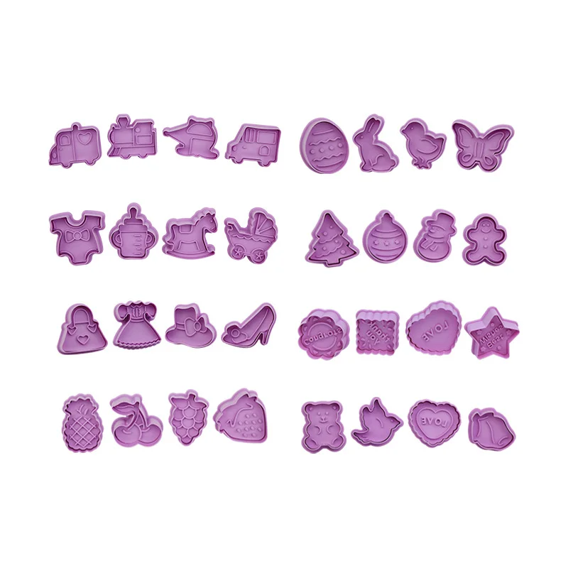 
3D Stamp Cartoon Plastic DIY Cookie Cutter with Spring-action Cookie Tools Durable Kitchen Tools Custom Packing Acceptable 