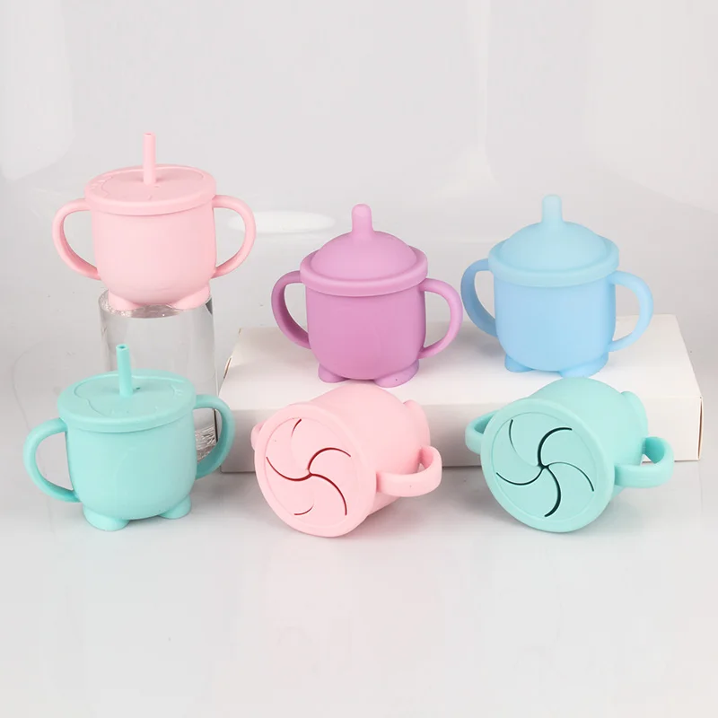 Food Grade Baby Sippy Cup Silicone Kids Feeding Straw Drinking Water Cup