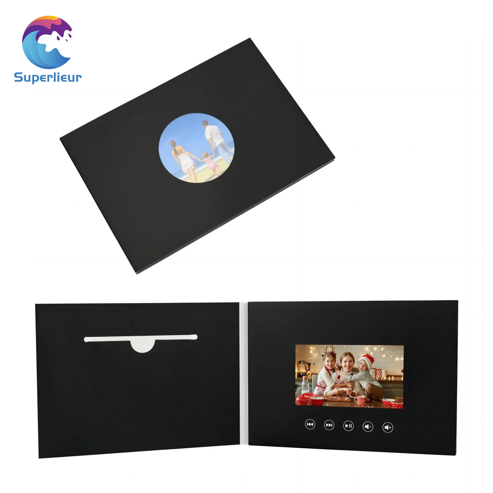 Superlieur черный A5 7-дюймовый HD ЖК-экран чистый 4-цветный Фея цифровая брошюра видео поздравительная открытка книга бумага с памятью