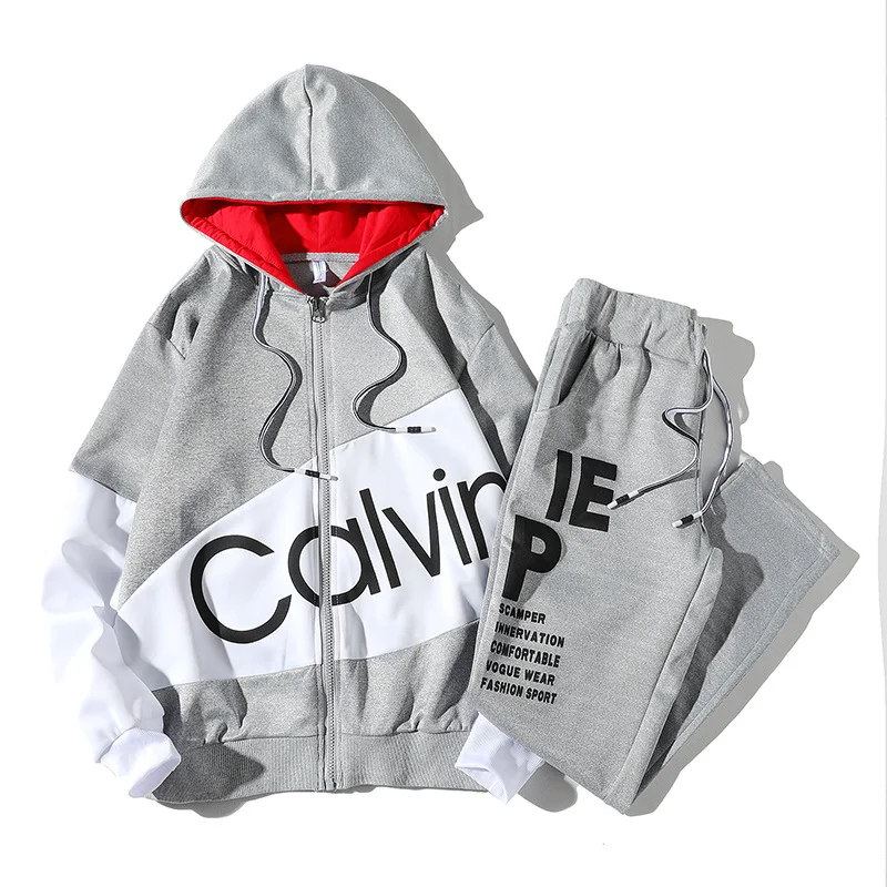 Wholesale Spring 2 Piece Zip Hoodie Long Sleeve Jogger Track Suit Men