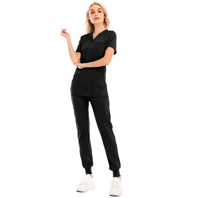2024 white unisex customizable black polyester spandex hospital medical scrubs uniform nurse sets