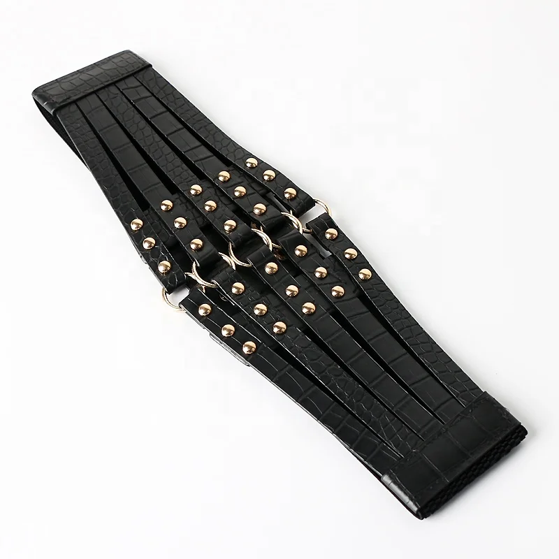 Rivets wide waist seal female decorative western assembly skirt punk elastic waist belt coat belt