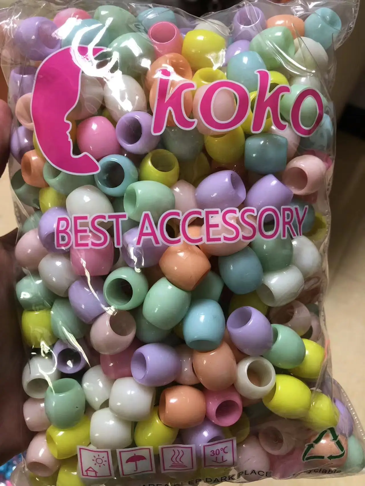 Mylulu Hot Sell Wig braid Plastic Big Hole Bead Braid Beads Hair Accessories For Braids Children Multi-Colored Beads For Hair