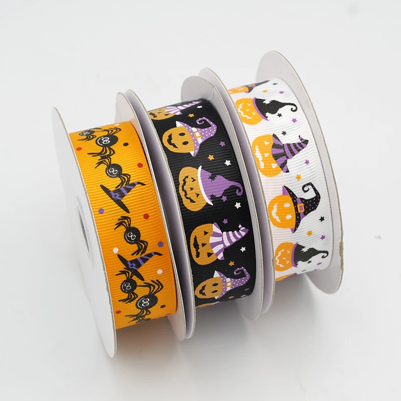 
Halloween Festival Decoration Occassion 25mm Black White Decorate box with Screen Ink Printed Grosgrain Ribbon 
