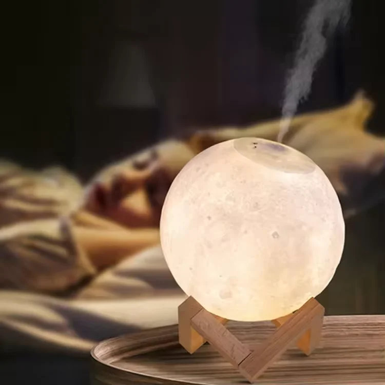 3D Moon Lamp Humidifier 880ML Touch Control Aromatherapy Essential Oil Diffuser Night Light Moon Air Humidifier With Wood Base