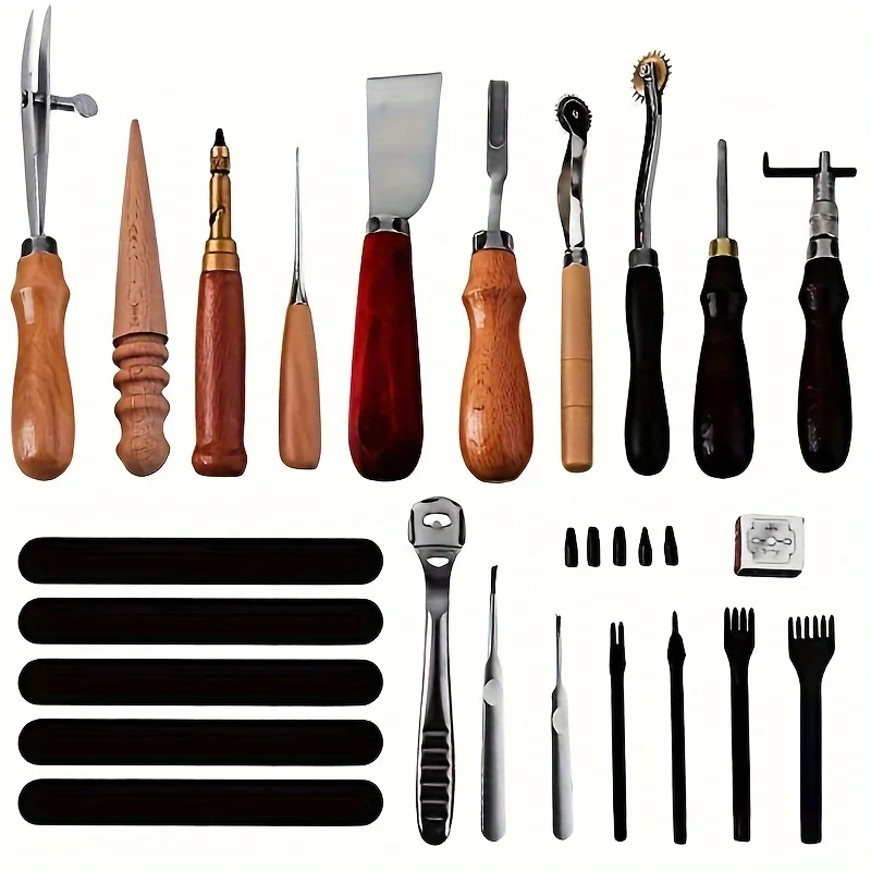 Wholesale 18pcs Leather Craft Tools Kit Leather Working Tools For Hand Sewing, Stitching, Stamping And Saddle Making