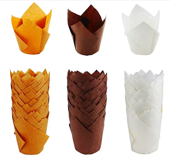 Tulip Baking Paper Cups Cupcake Muffin Liners Baking Cup Holder for Party,Weddings Brown Natural and White Color