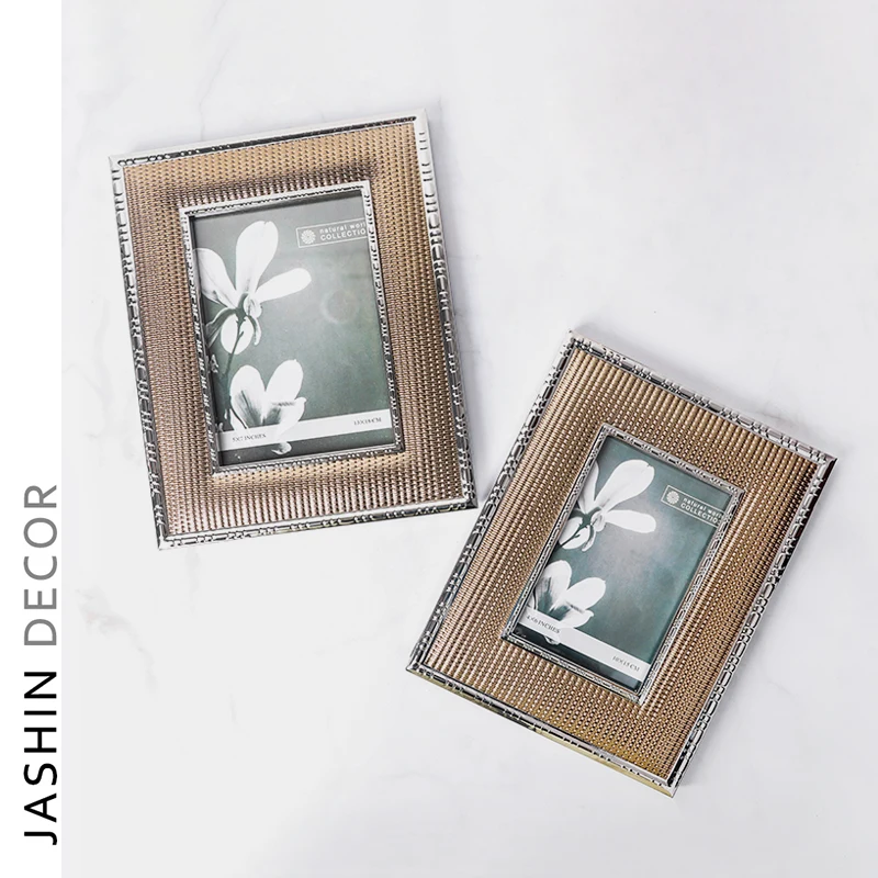 living room light luxury simple modern metal frame brown soft leather photo frame