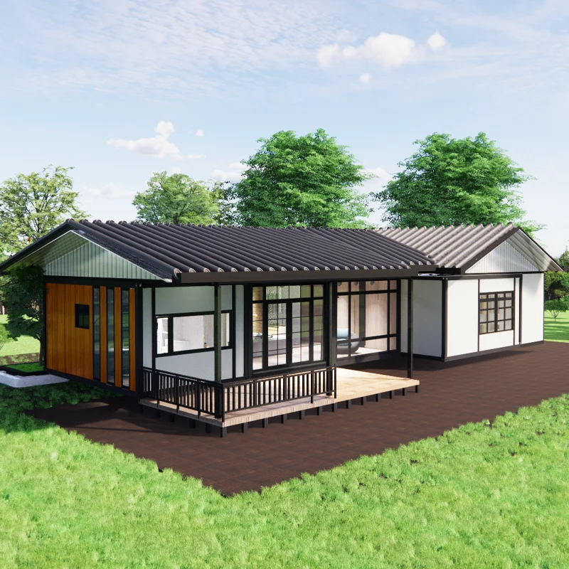 40ft Glass Sloping Roof in Thai Ancient Style Prefabricated House Container Building Steel Construction Module Summerhouse Home
