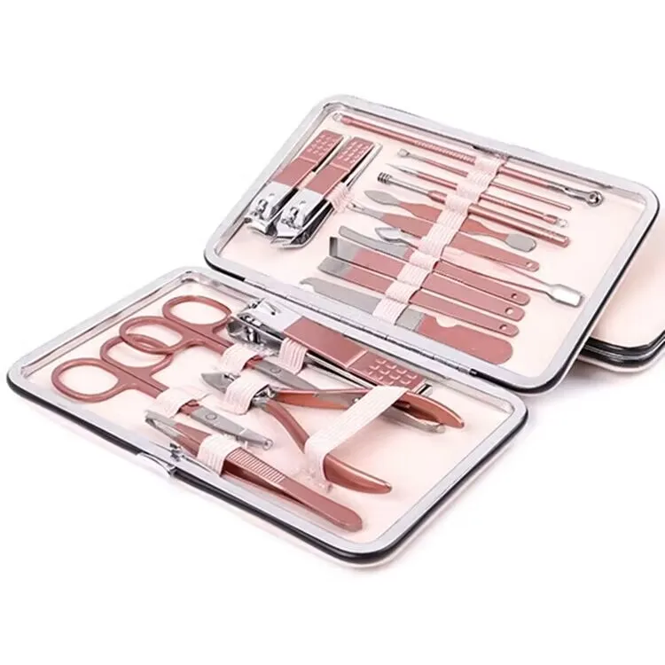 Support OEM 15pcs Black Stainless Steel Manicure Set Men Travel Grooming Kit For gift Creative shop supermarket custom logo