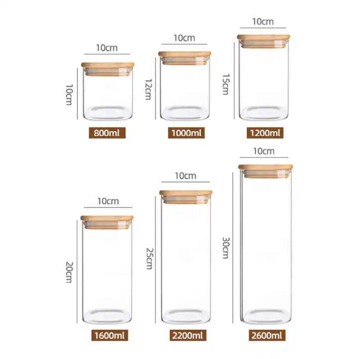 Factory BPA Free Glass Food Storage Jar with Airtight Bamboo Lids for Pasta, Cookies,  Coffee Beans, Cereal, Glass Canisters