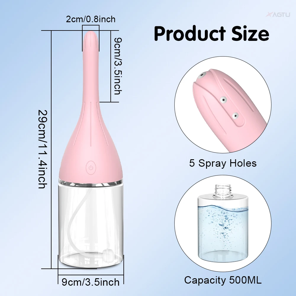 Anal Enema Big Capacity Cleaner 3 Squirt  Vibration Modes Shunt Design Better to Drainage for Water Body Safe Silicone Cleaner