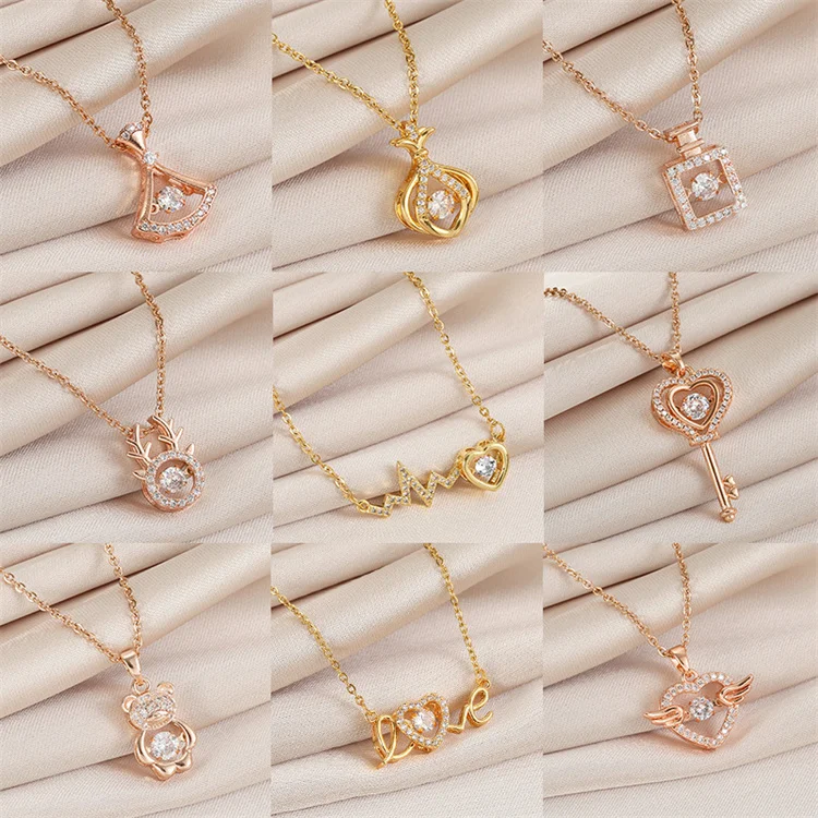 New Style Smart Series Women Fashion Beating Heart Clavicle Chain Niche Diamond Necklace Stainless Steel Jewelry Necklace