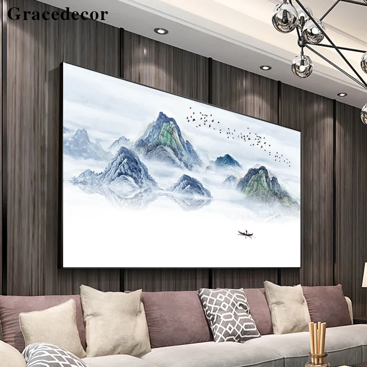 Home Decor Blue Mountains And Clouds Wall Hanging Pictures Paintings