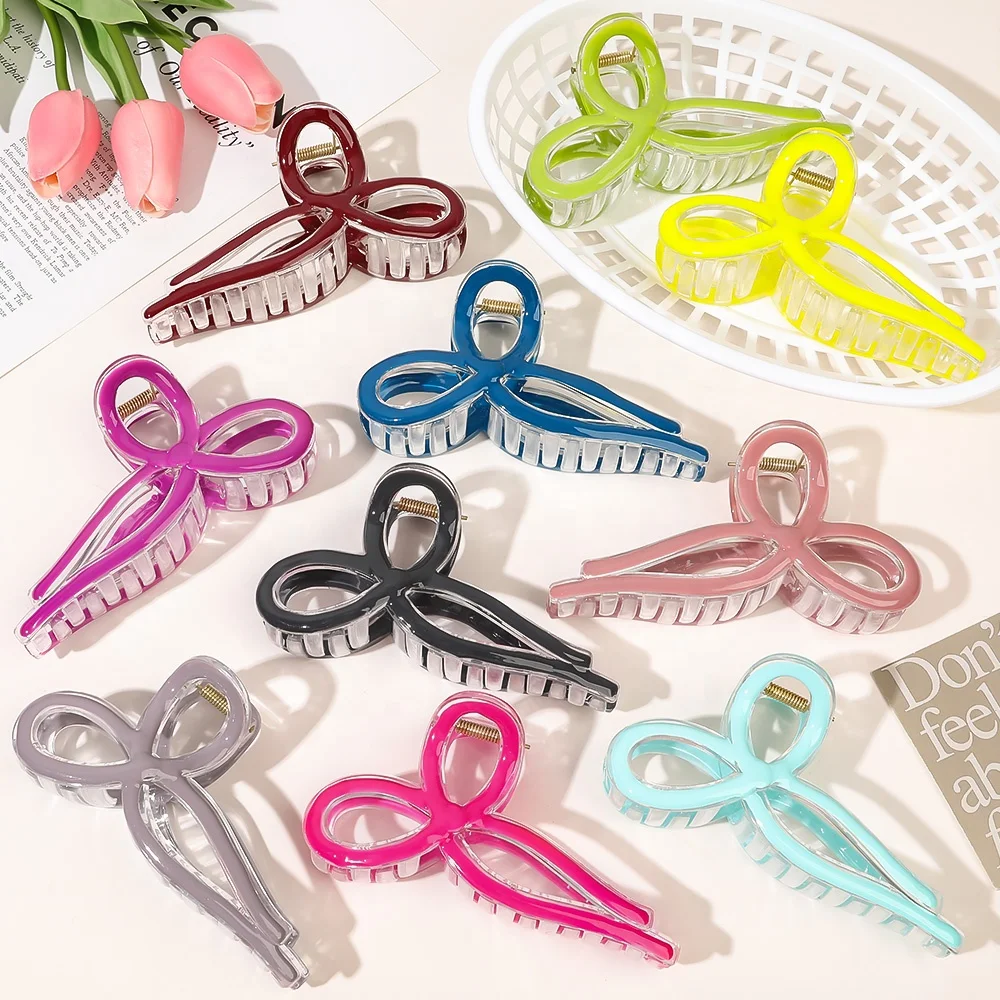 Korea Summer Sweet Hair Clips PC Large Bow Woman Large Plastic Resin Hair Claw Clips